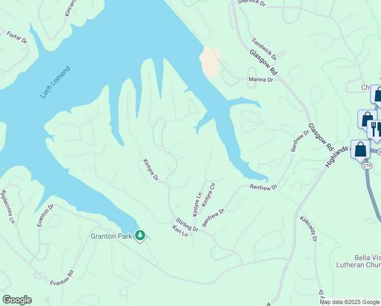 map of restaurants, bars, coffee shops, grocery stores, and more near 7 Donan Lane in Bella Vista