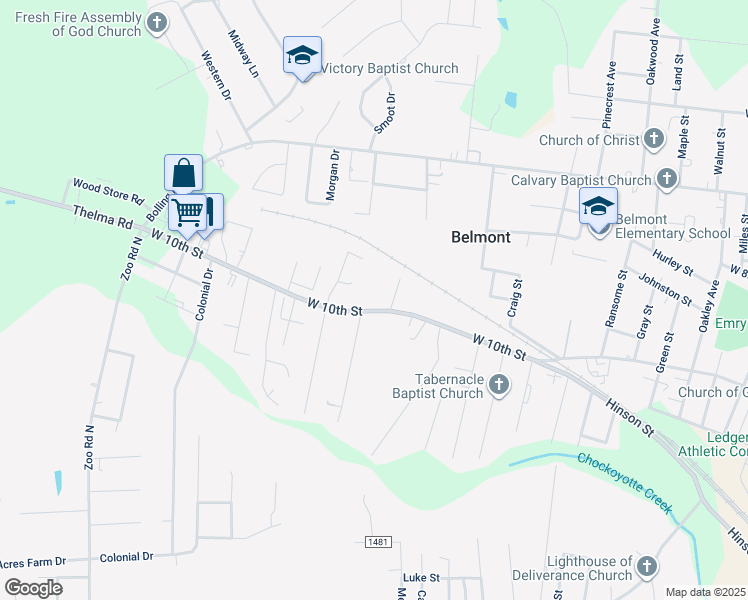 map of restaurants, bars, coffee shops, grocery stores, and more near 1996 West 10th Street in Roanoke Rapids