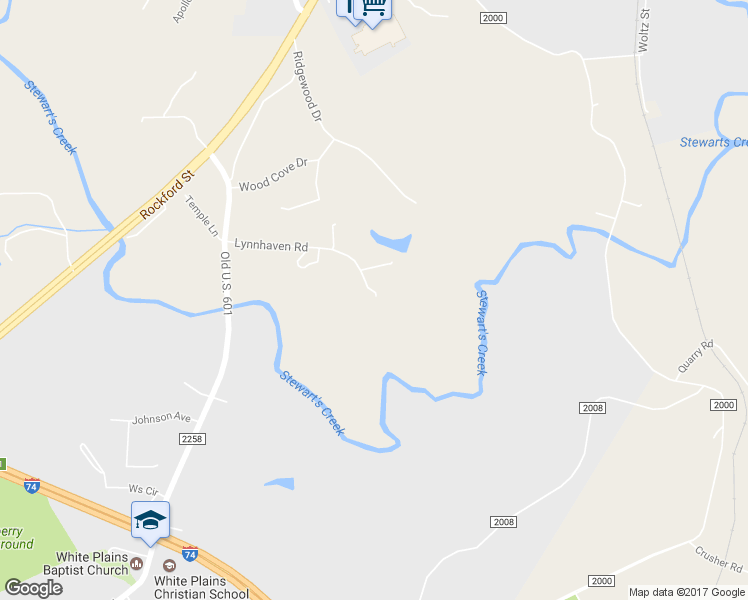map of restaurants, bars, coffee shops, grocery stores, and more near 310 Lynnhaven Road in Mount Airy