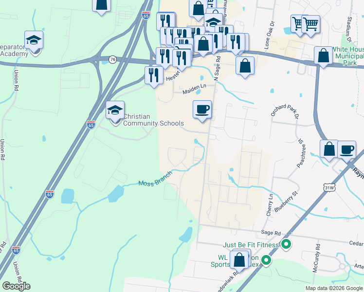map of restaurants, bars, coffee shops, grocery stores, and more near 126 Madeline Way in White House
