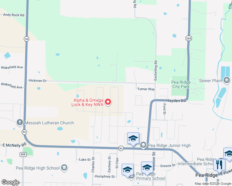 map of restaurants, bars, coffee shops, grocery stores, and more near 1470 Hickman Drive in Pea Ridge