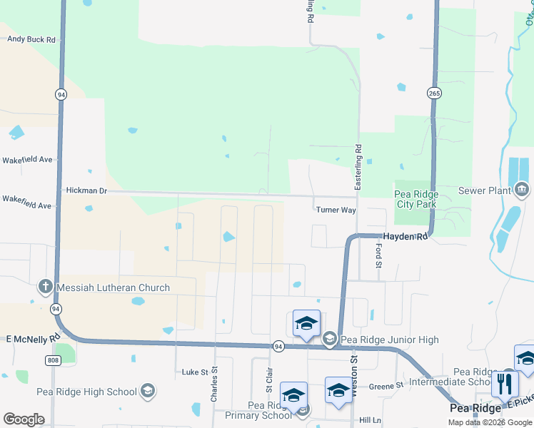 map of restaurants, bars, coffee shops, grocery stores, and more near 1470 Hickman Drive in Pea Ridge