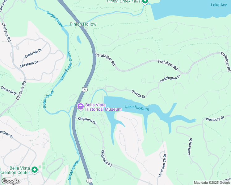 map of restaurants, bars, coffee shops, grocery stores, and more near 43 Devizis Drive in Bella Vista