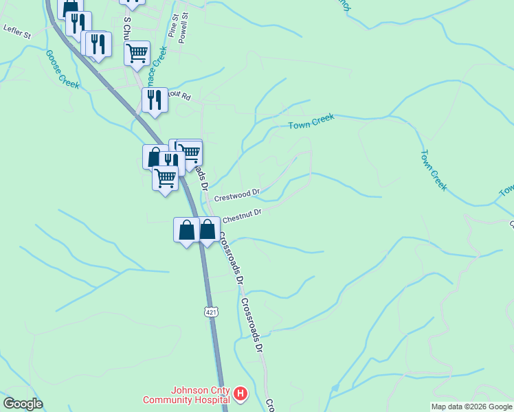 map of restaurants, bars, coffee shops, grocery stores, and more near 865 Chestnut Dr in Mountain City