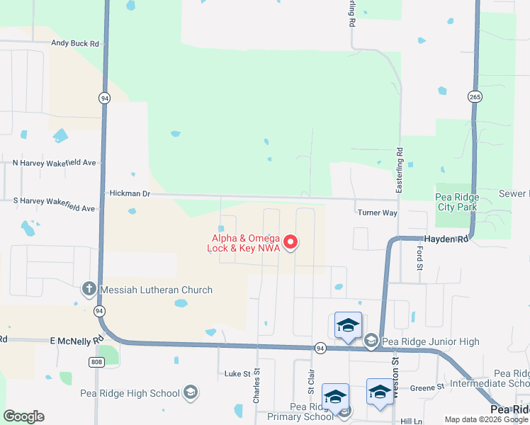map of restaurants, bars, coffee shops, grocery stores, and more near 1470 Hickman Drive in Pea Ridge