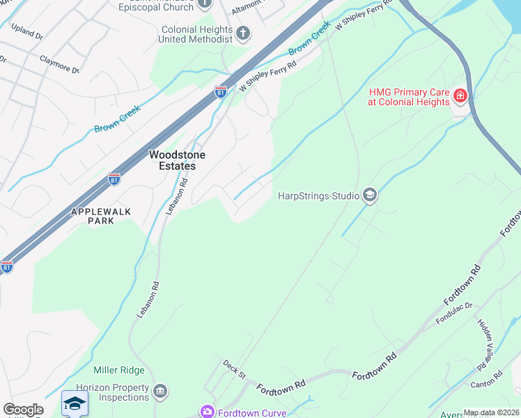 map of restaurants, bars, coffee shops, grocery stores, and more near 1028 Woodstone Drive in Kingsport