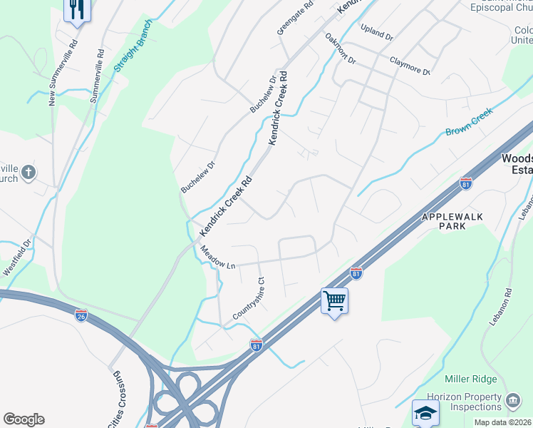 map of restaurants, bars, coffee shops, grocery stores, and more near 1246 Morning Dove Drive in Kingsport
