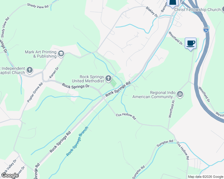 map of restaurants, bars, coffee shops, grocery stores, and more near 1780 Rock Springs Rd in Kingsport