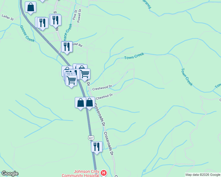 map of restaurants, bars, coffee shops, grocery stores, and more near 865 Chestnut Drive in Mountain City
