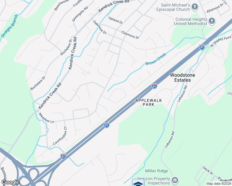 map of restaurants, bars, coffee shops, grocery stores, and more near 1081 Centerbrook Circle in Kingsport