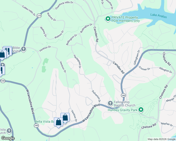 map of restaurants, bars, coffee shops, grocery stores, and more near 40 Dulverton Drive in Bella Vista
