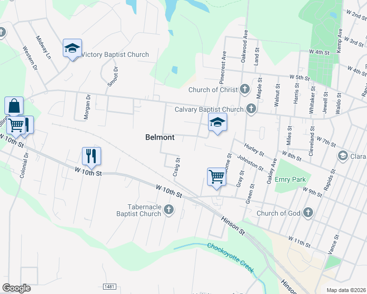 map of restaurants, bars, coffee shops, grocery stores, and more near 112 Suzanne Circle in Roanoke Rapids