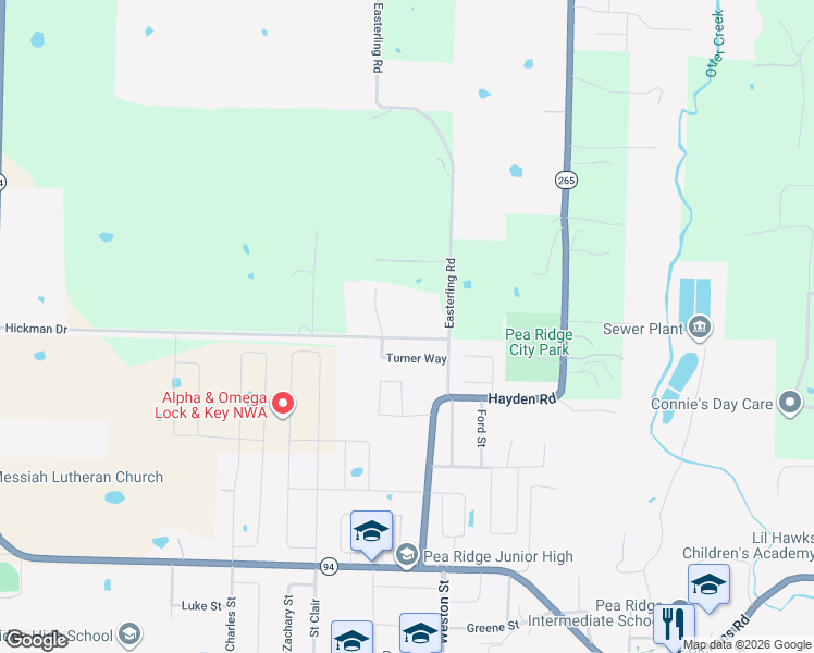 map of restaurants, bars, coffee shops, grocery stores, and more near 924 Hickman Drive in Pea Ridge