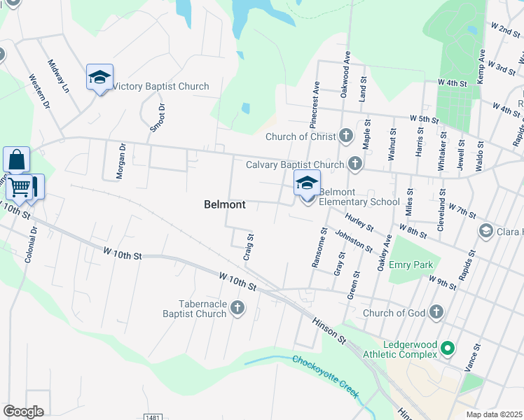 map of restaurants, bars, coffee shops, grocery stores, and more near 100 Suzanne Circle in Roanoke Rapids