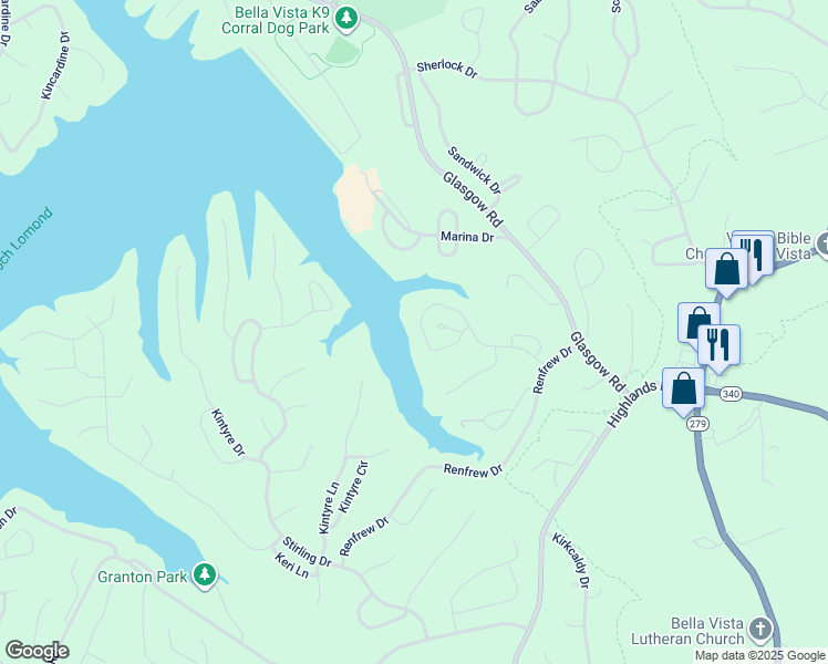 map of restaurants, bars, coffee shops, grocery stores, and more near 7 Cheviot Trce in Bella Vista