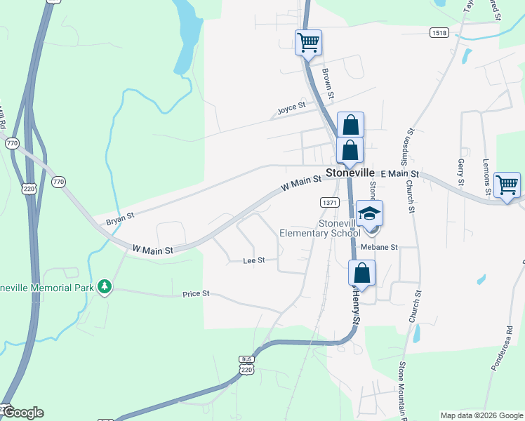 map of restaurants, bars, coffee shops, grocery stores, and more near 101 Hampton Street in Stoneville