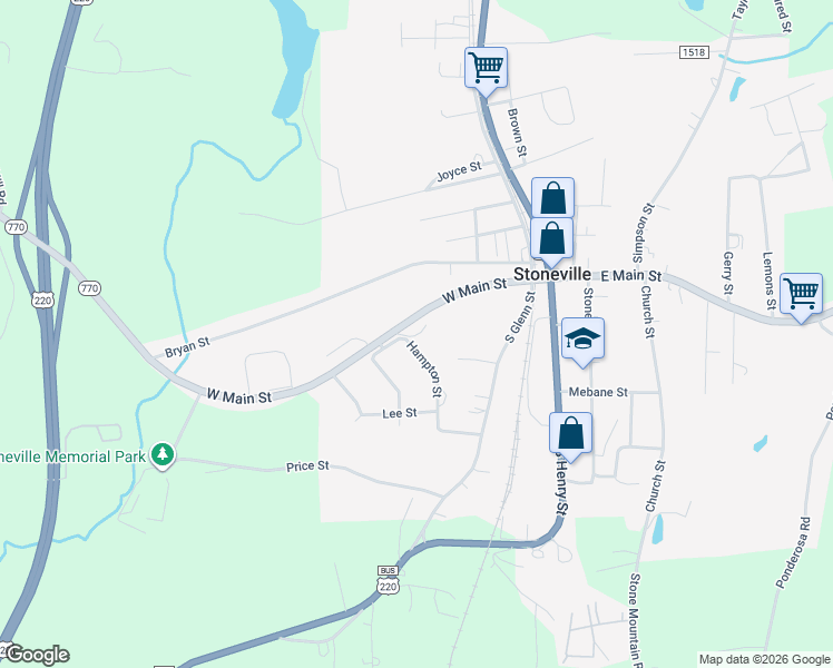 map of restaurants, bars, coffee shops, grocery stores, and more near 101 Hampton Street in Stoneville