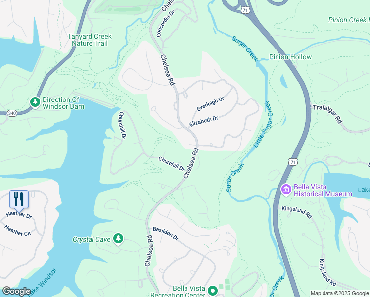 map of restaurants, bars, coffee shops, grocery stores, and more near 5 Fareham Lane in Bella Vista