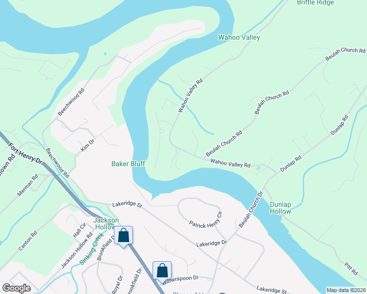 map of restaurants, bars, coffee shops, grocery stores, and more near 1121 Wahoo Valley Road in Kingsport