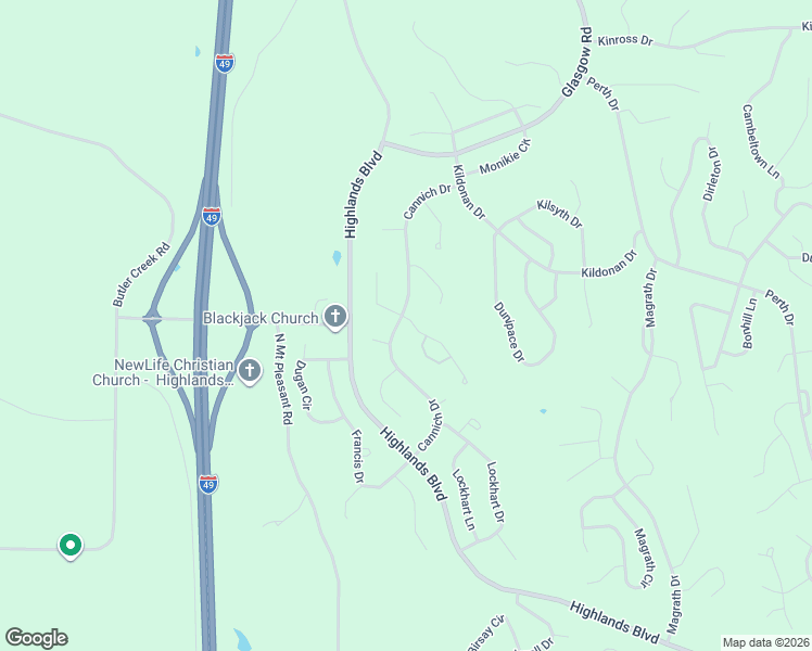 map of restaurants, bars, coffee shops, grocery stores, and more near 34 Cannich Drive in Bella Vista