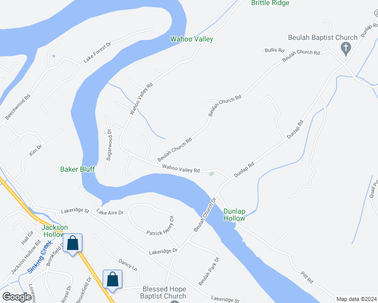 map of restaurants, bars, coffee shops, grocery stores, and more near 885 Beulah Church Road in Kingsport