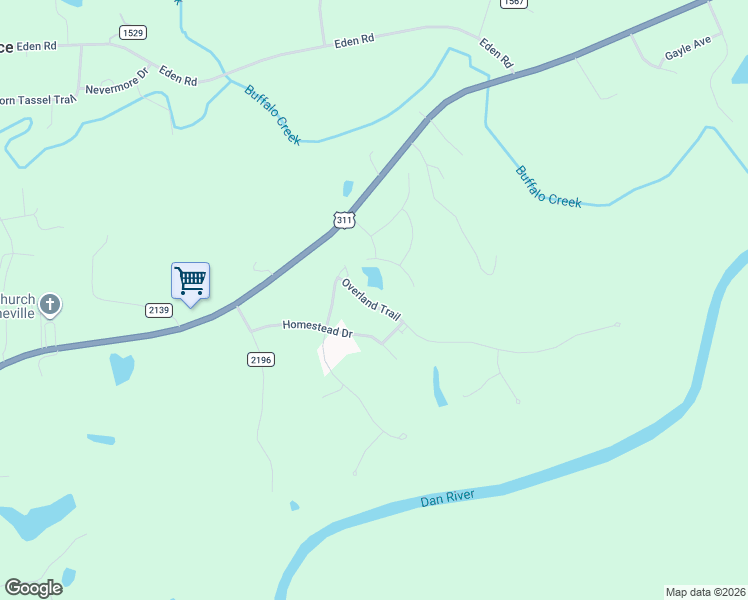 map of restaurants, bars, coffee shops, grocery stores, and more near 140 Overland Trail in Stoneville