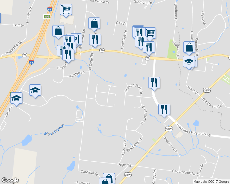 map of restaurants, bars, coffee shops, grocery stores, and more near 207 Dorchester Drive in White House