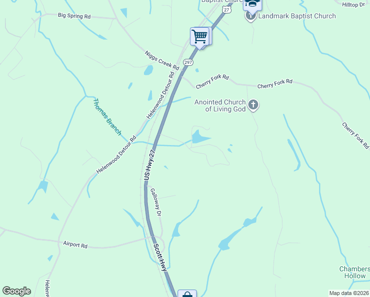 map of restaurants, bars, coffee shops, grocery stores, and more near 238 Oral Drive in Helenwood