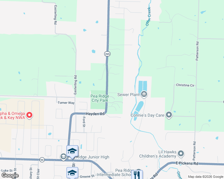map of restaurants, bars, coffee shops, grocery stores, and more near 2510 Hayden Road in Pea Ridge