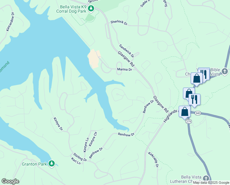 map of restaurants, bars, coffee shops, grocery stores, and more near 7 Cheviot Trace in Bella Vista