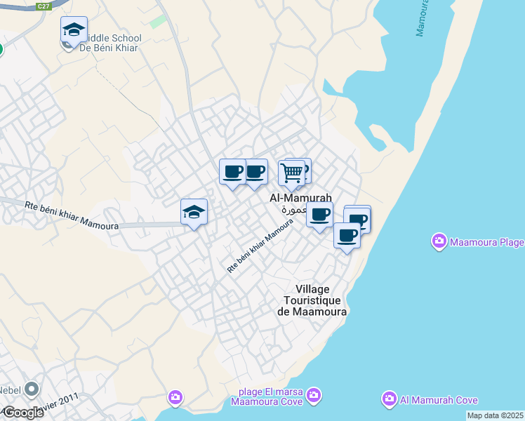 map of restaurants, bars, coffee shops, grocery stores, and more near in Nabeul‎