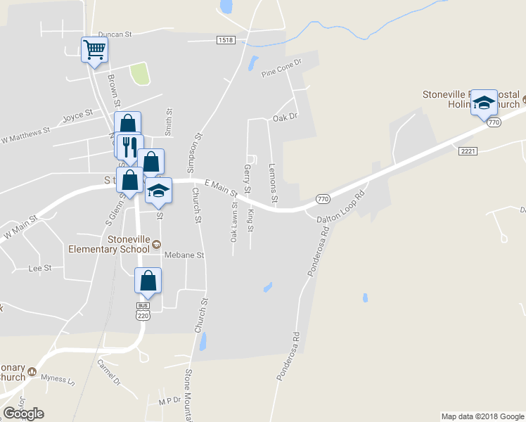 map of restaurants, bars, coffee shops, grocery stores, and more near 502 East Main Street in Stoneville