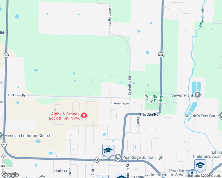 map of restaurants, bars, coffee shops, grocery stores, and more near 2536 Turner Way in Pea Ridge