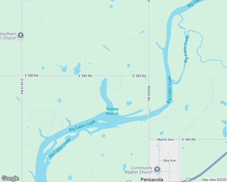 map of restaurants, bars, coffee shops, grocery stores, and more near 38111 South 4417 Road in Big Cabin