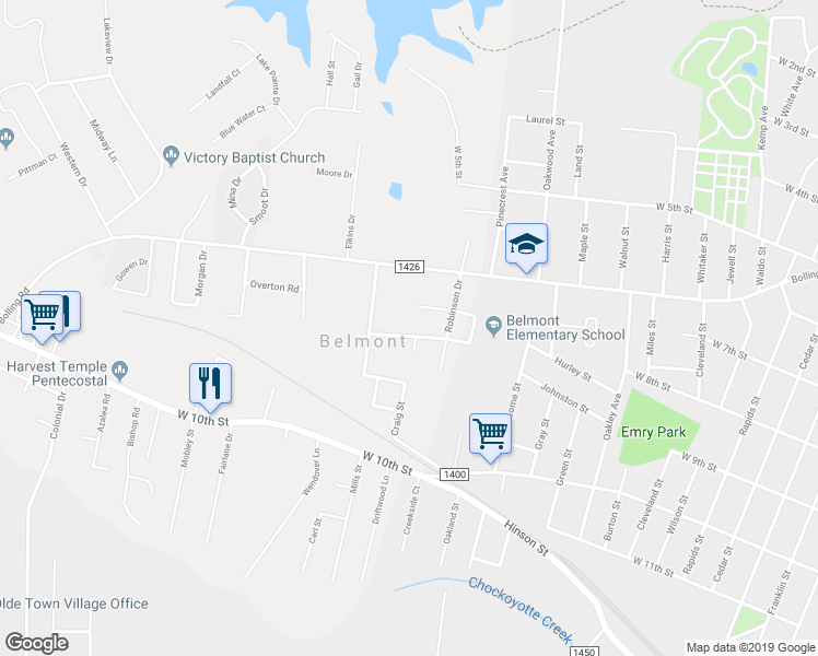 map of restaurants, bars, coffee shops, grocery stores, and more near 100 Suzanne Circle in Roanoke Rapids
