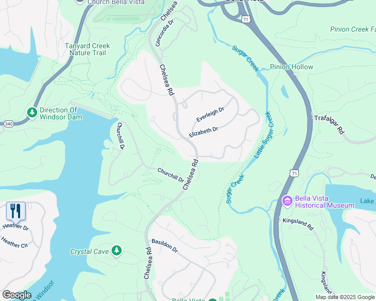map of restaurants, bars, coffee shops, grocery stores, and more near 5 Fareham Lane in Bella Vista