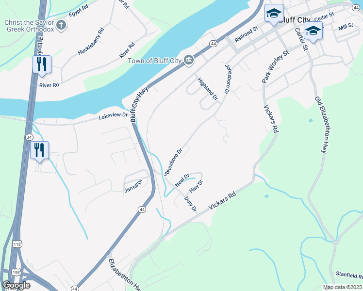 map of restaurants, bars, coffee shops, grocery stores, and more near 428 Jonesboro Drive in Bluff City