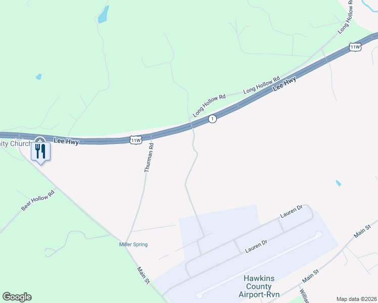 map of restaurants, bars, coffee shops, grocery stores, and more near 132 Regency Drive in Rogersville