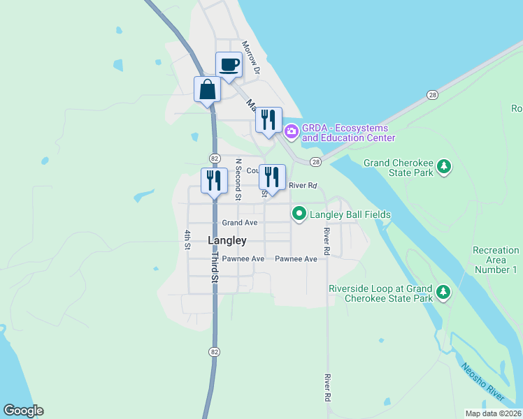 map of restaurants, bars, coffee shops, grocery stores, and more near 138 Grand Avenue in Langley