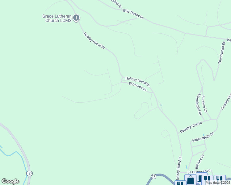 map of restaurants, bars, coffee shops, grocery stores, and more near 15 Cypress Point Lane in Holiday Island