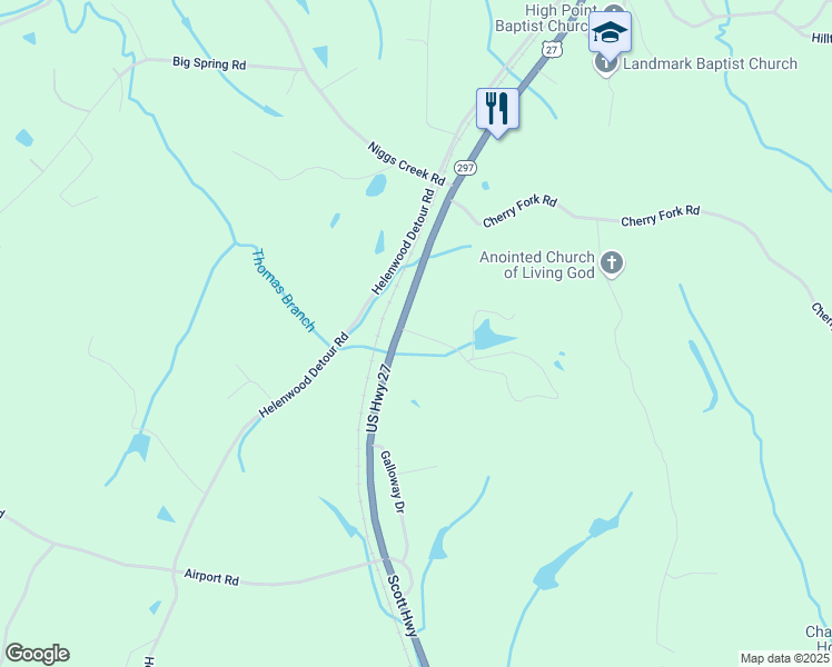 map of restaurants, bars, coffee shops, grocery stores, and more near 15464 Scott Highway in Helenwood