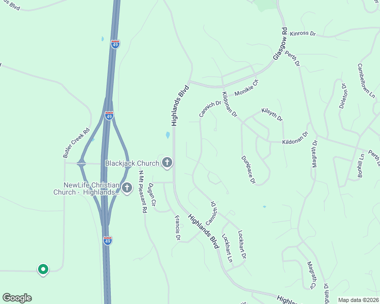 map of restaurants, bars, coffee shops, grocery stores, and more near 34 Cannich Drive in Bella Vista