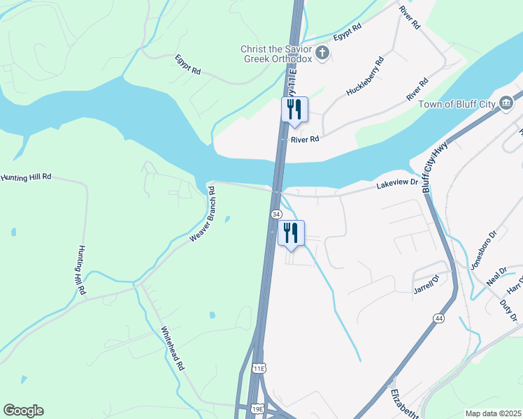 map of restaurants, bars, coffee shops, grocery stores, and more near 4516 Highway 11 East in Bluff City