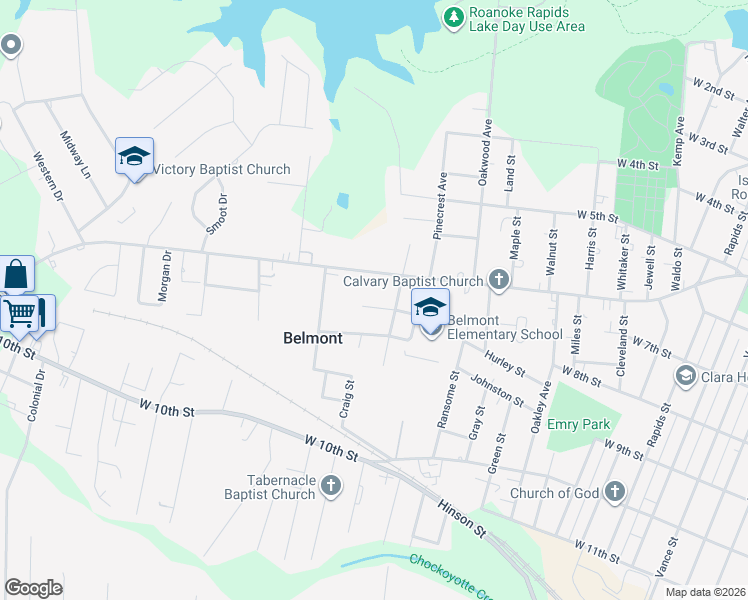 map of restaurants, bars, coffee shops, grocery stores, and more near 105 Jeffrey Ln in Roanoke Rapids