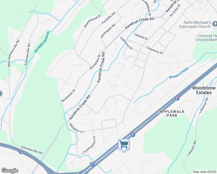 map of restaurants, bars, coffee shops, grocery stores, and more near 3188 Tiffany Court in Kingsport