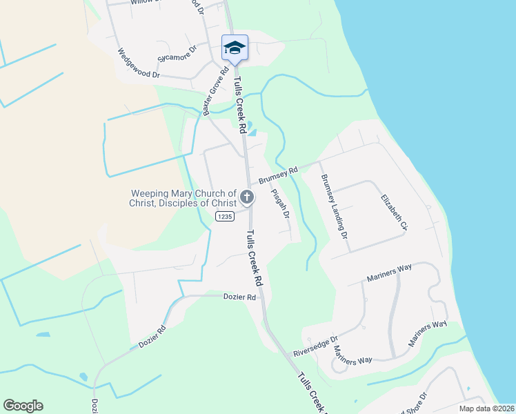 map of restaurants, bars, coffee shops, grocery stores, and more near 2347 Tulls Creek Rd in Currituck