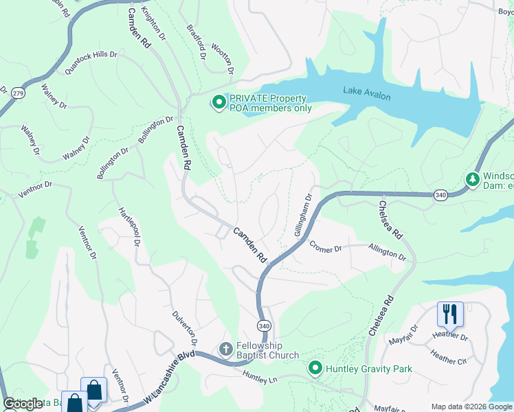 map of restaurants, bars, coffee shops, grocery stores, and more near 40 Thaxted Drive in Bella Vista