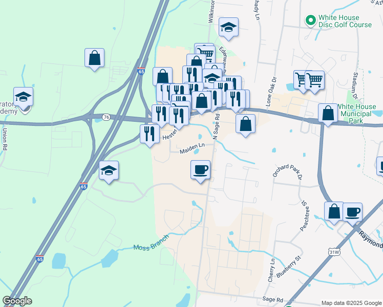 map of restaurants, bars, coffee shops, grocery stores, and more near 130 Maiden Lane in White House