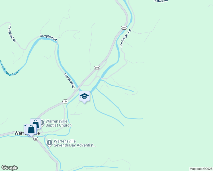 map of restaurants, bars, coffee shops, grocery stores, and more near North Acorn Drive in Ashe County