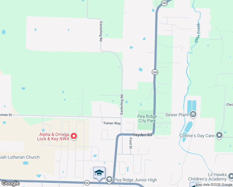 map of restaurants, bars, coffee shops, grocery stores, and more near 15723 Easterling Road in Pea Ridge